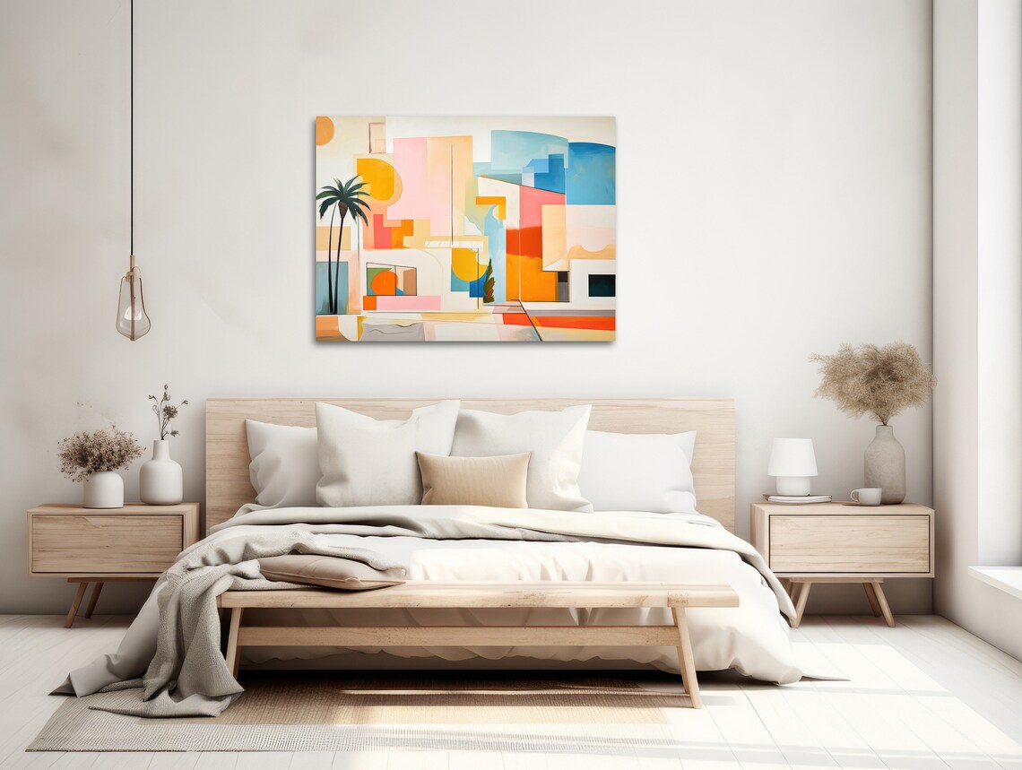Palm Springs Mid Century Geometric Home Palm Tree Pastel Wall Art - Image 2