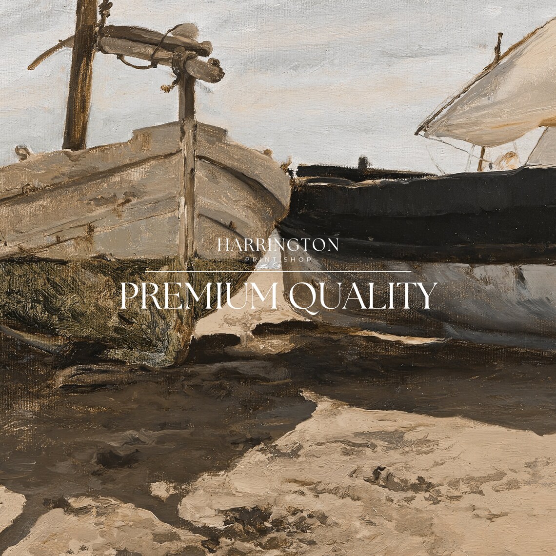 Vintage Wooden Fishing Boats Beached Sand Muted Coastal Art Print - Image 5