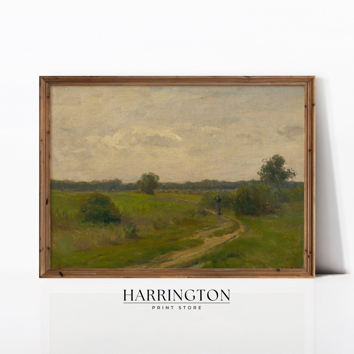 Winding Country Road Lone Walker Green Fields Vintage Art Poster