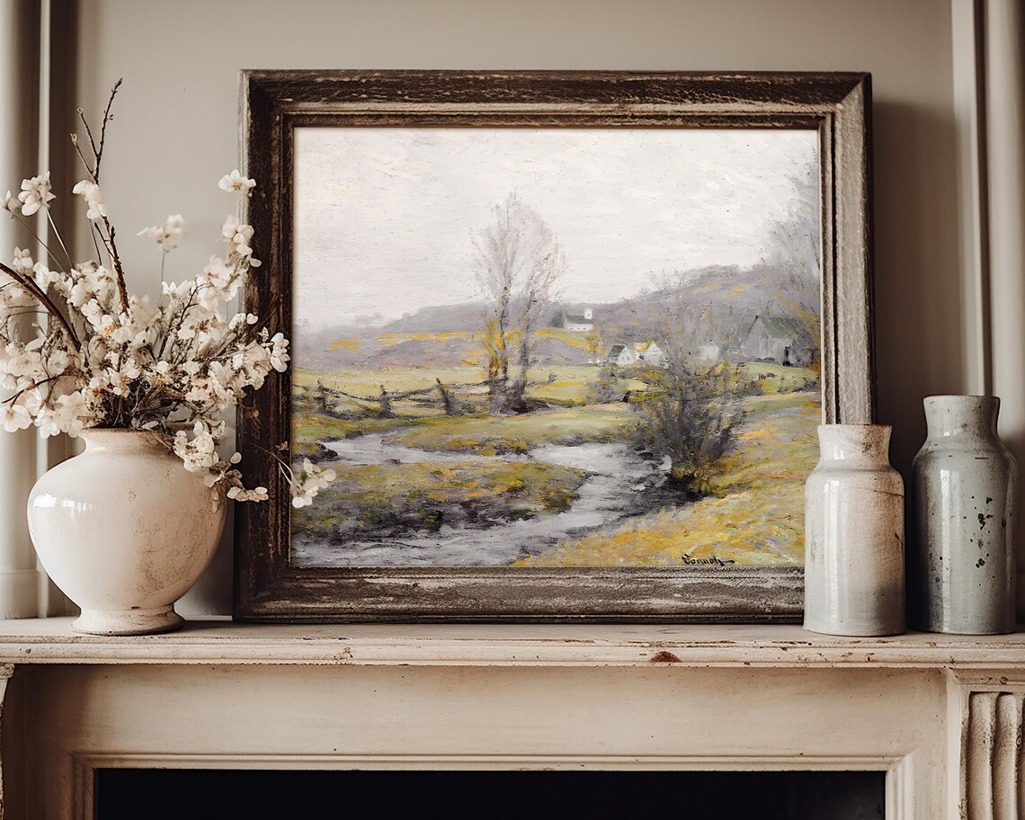 Golden Country Creek Farmhouse Rustic Landscape Vintage Art Poster - Image 2