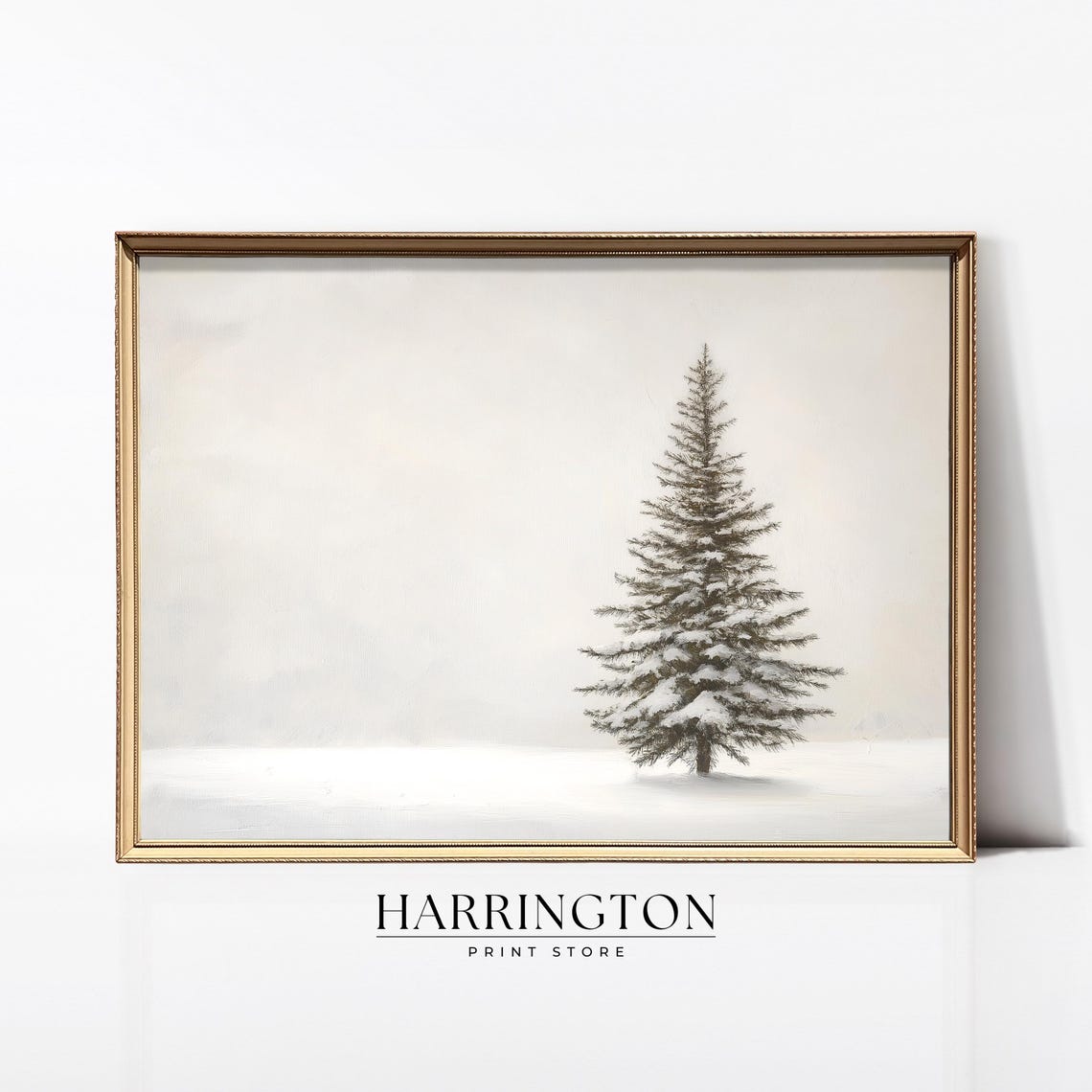 Lone Snow Covered Evergreen Tree Minimalist Winter Art Poster