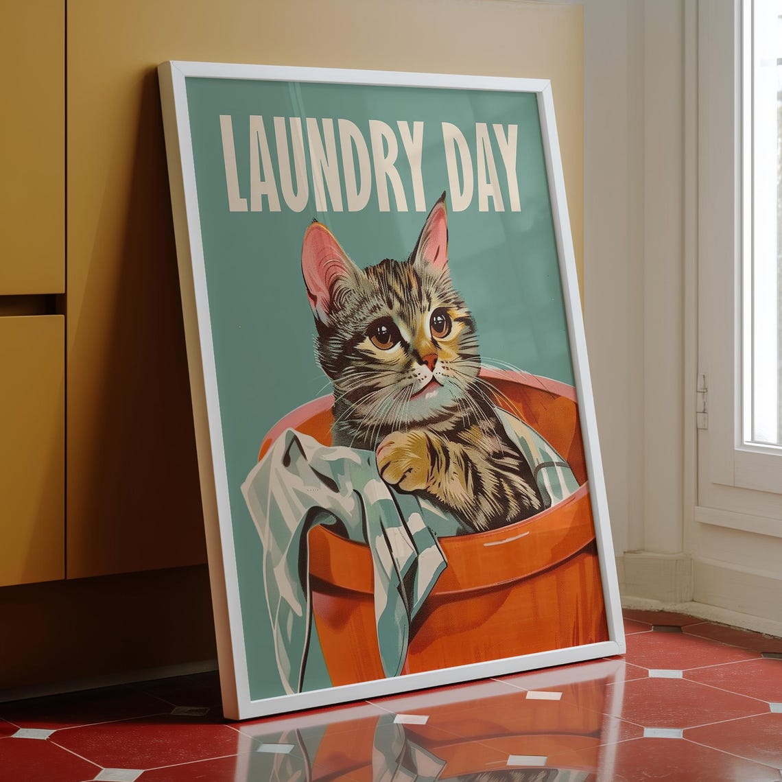 Funny Laundry Day Cat Wall Art Print