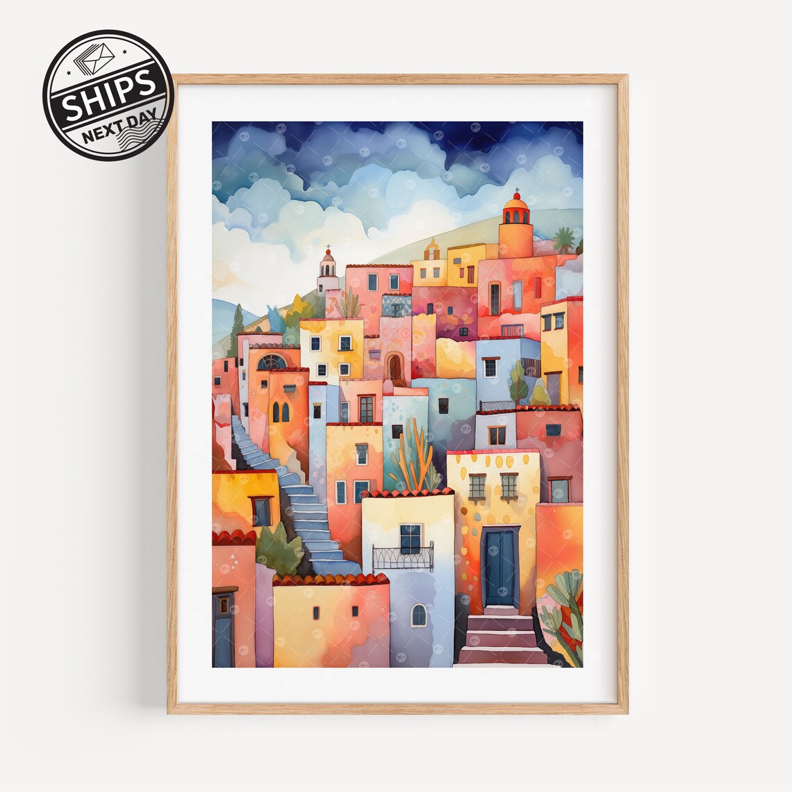 Tucson Watercolor Art Print, Arizona Modern Travel Poster