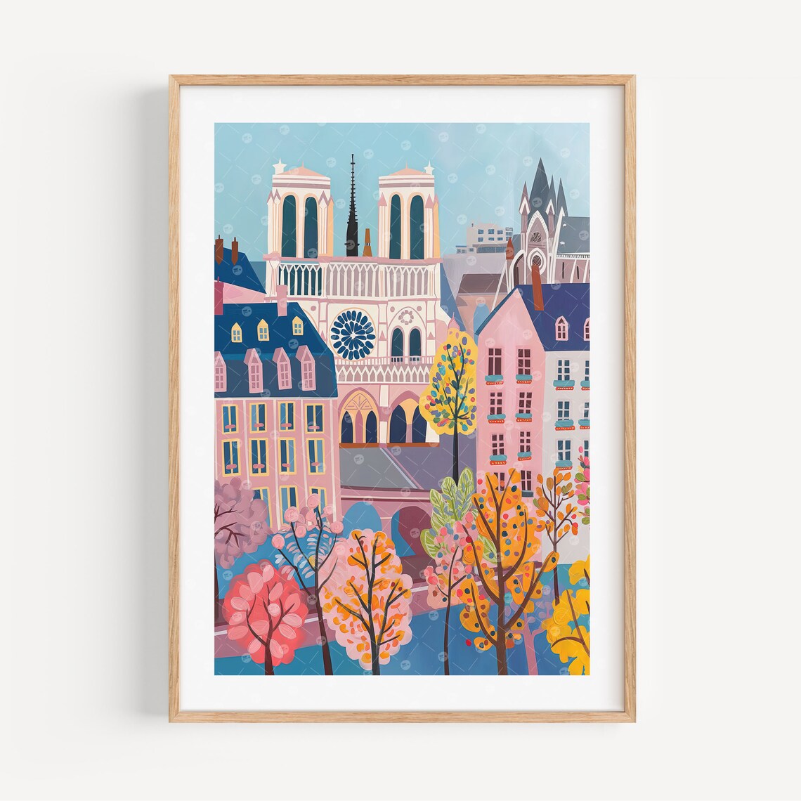 Notre Dame Cathedral Paris Colorful Travel Illustration Poster