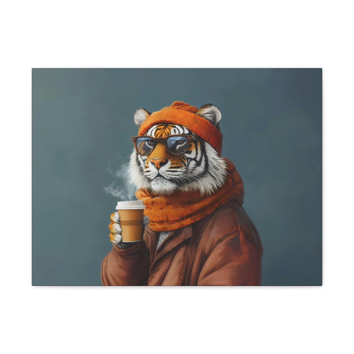 Cool Tiger in Sunglasses and Beanie Holding Coffee Funny Hipster Animal Poster - Image 2