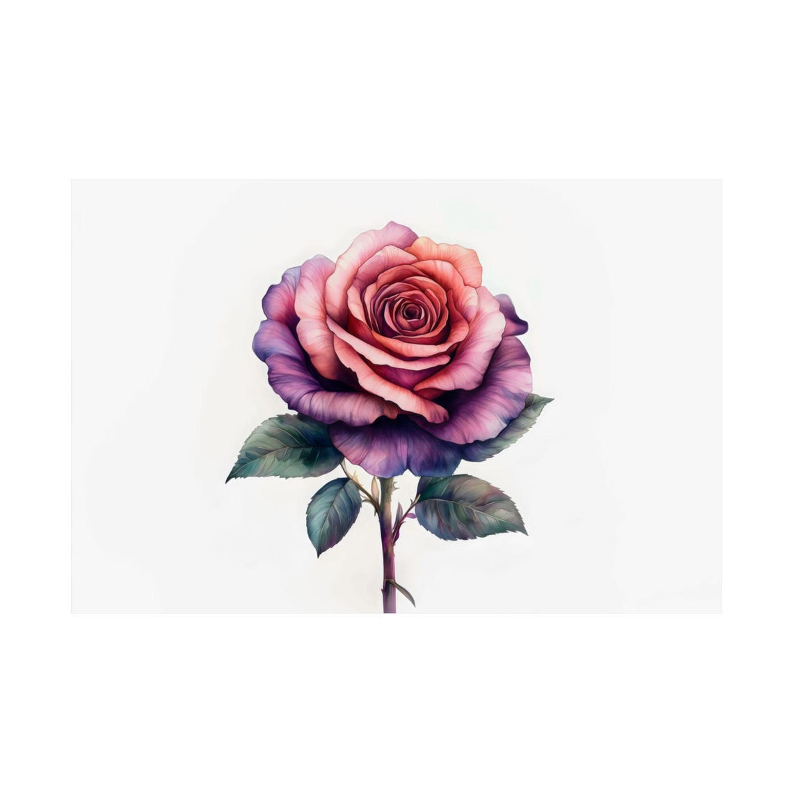 Violet Pink Rose Watercolor Bloom White Botanical Garden Wall Art - Image 3
