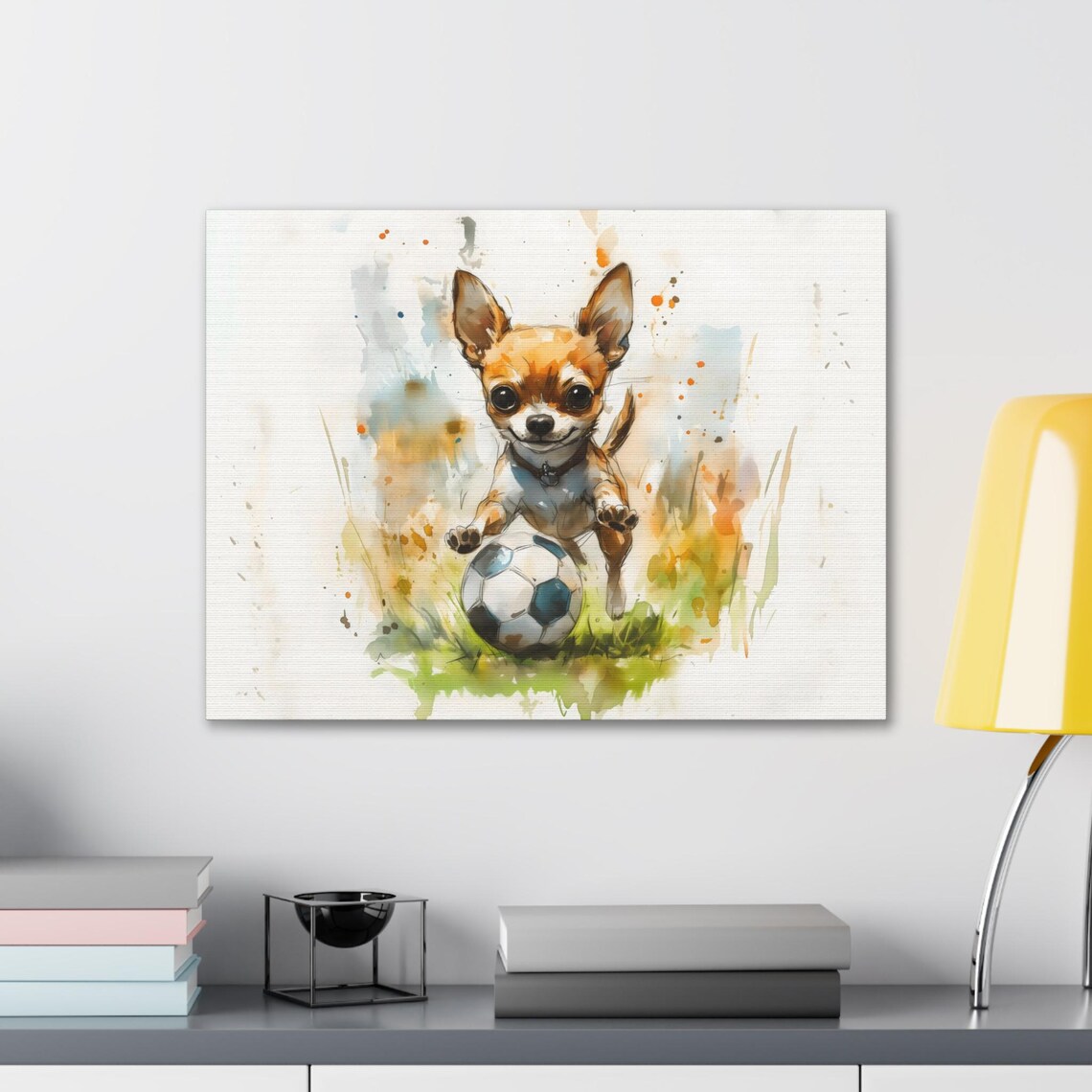 Chihuahua Playing Soccer Adorable Watercolor Puppy Dog Poster - Image 2