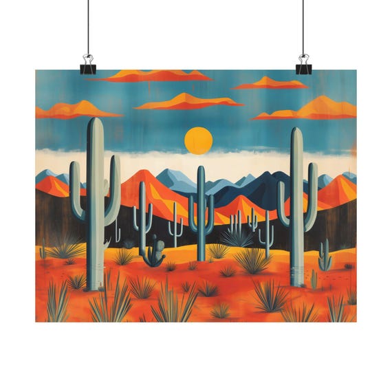 Utah Deco Desert Poster Print Geometric Landscape Modern Painting Fantasy Nature Rustic Bright Wall Print Airbnb Art Wall Decor
