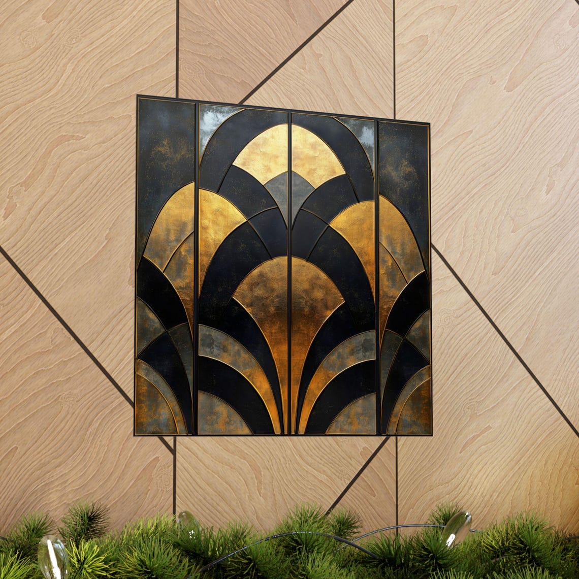 Art Deco Gold Scallop Shell Black Square 1920s Glam Statement Print - Image 2