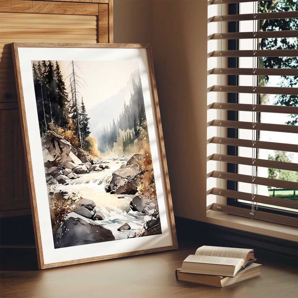 Mountain River Watercolor Landscape Fall Wall Art Print Home Decor Gift - Image 3