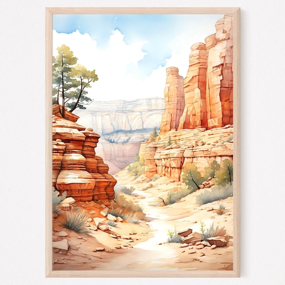 Red Rock Desert Canyon Trail Sandstone Spires Watercolor Poster