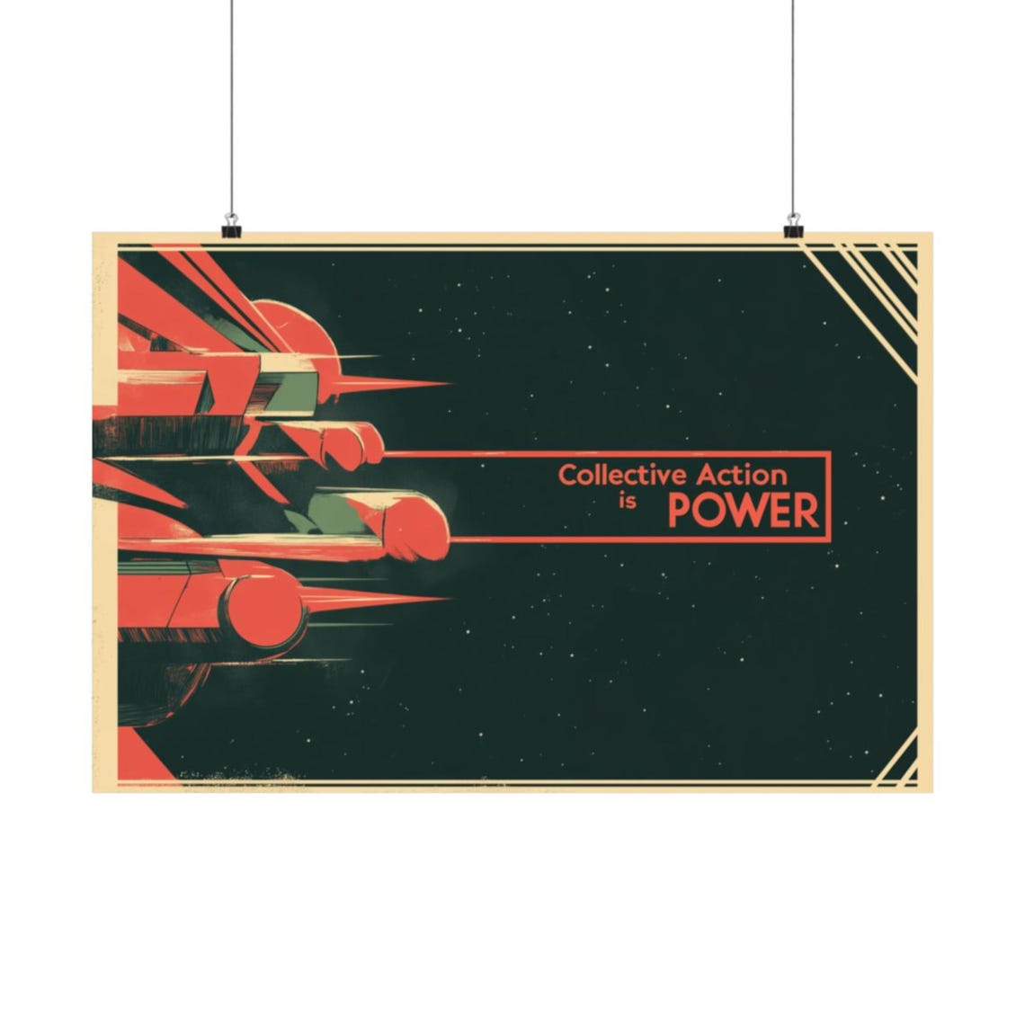Collective Action is Power Retro Space Rocket Bold Deco Poster