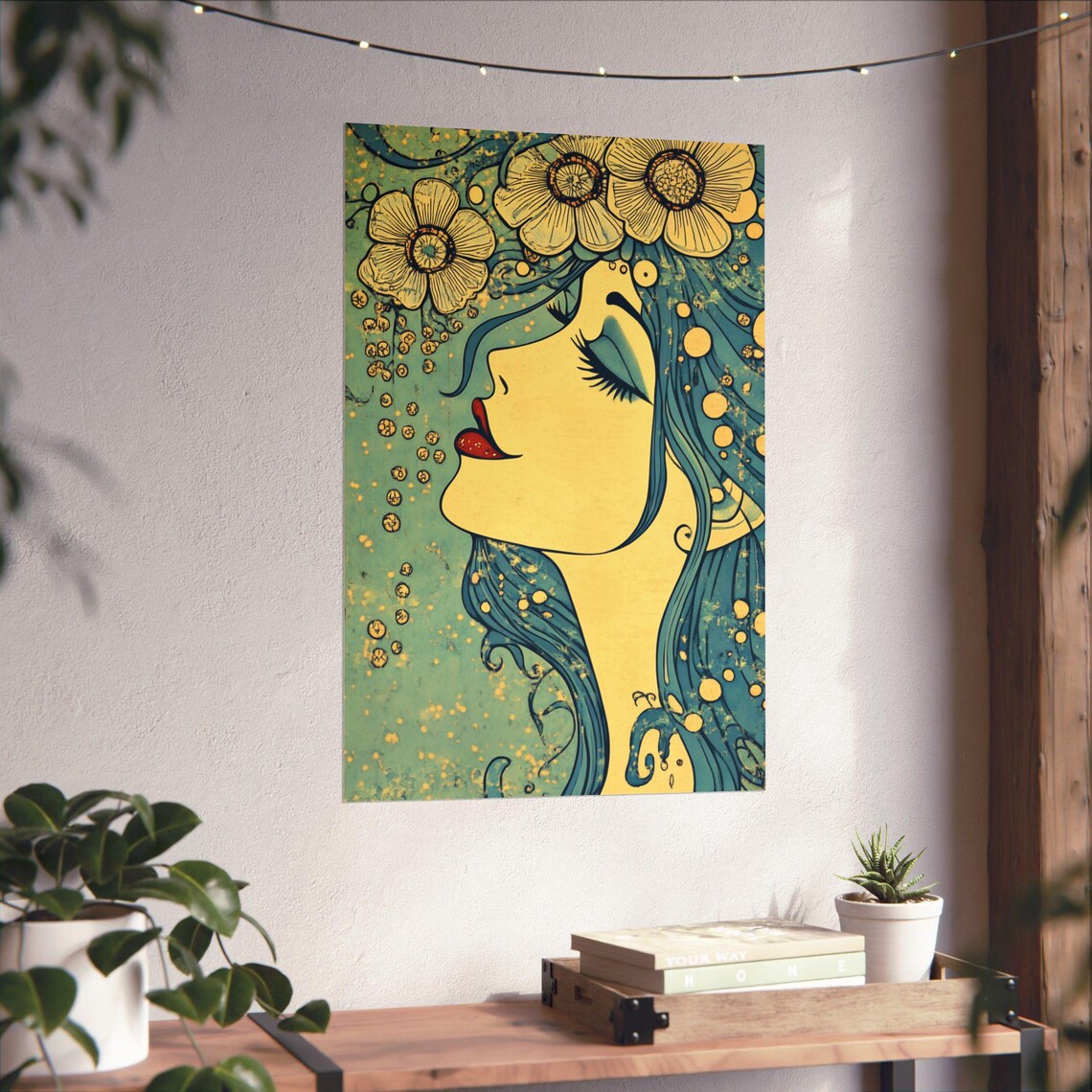 Art Nouveau Woman Profile Flower Crown Dreamy Floral Beauty Art Poster - Image 4