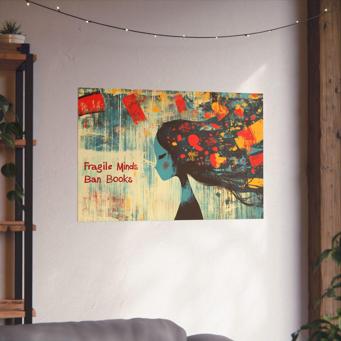 Fragile Minds Ban Books Grunge Woman Reader Library Protest Poster - Image 3