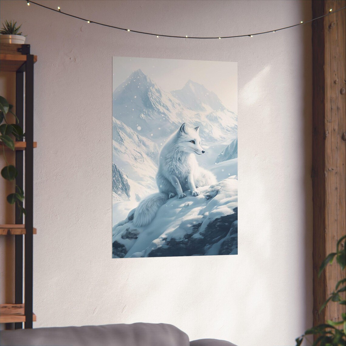 Majestic White Arctic Fox Snowy Mountain Winter Wildlife Poster - Image 4