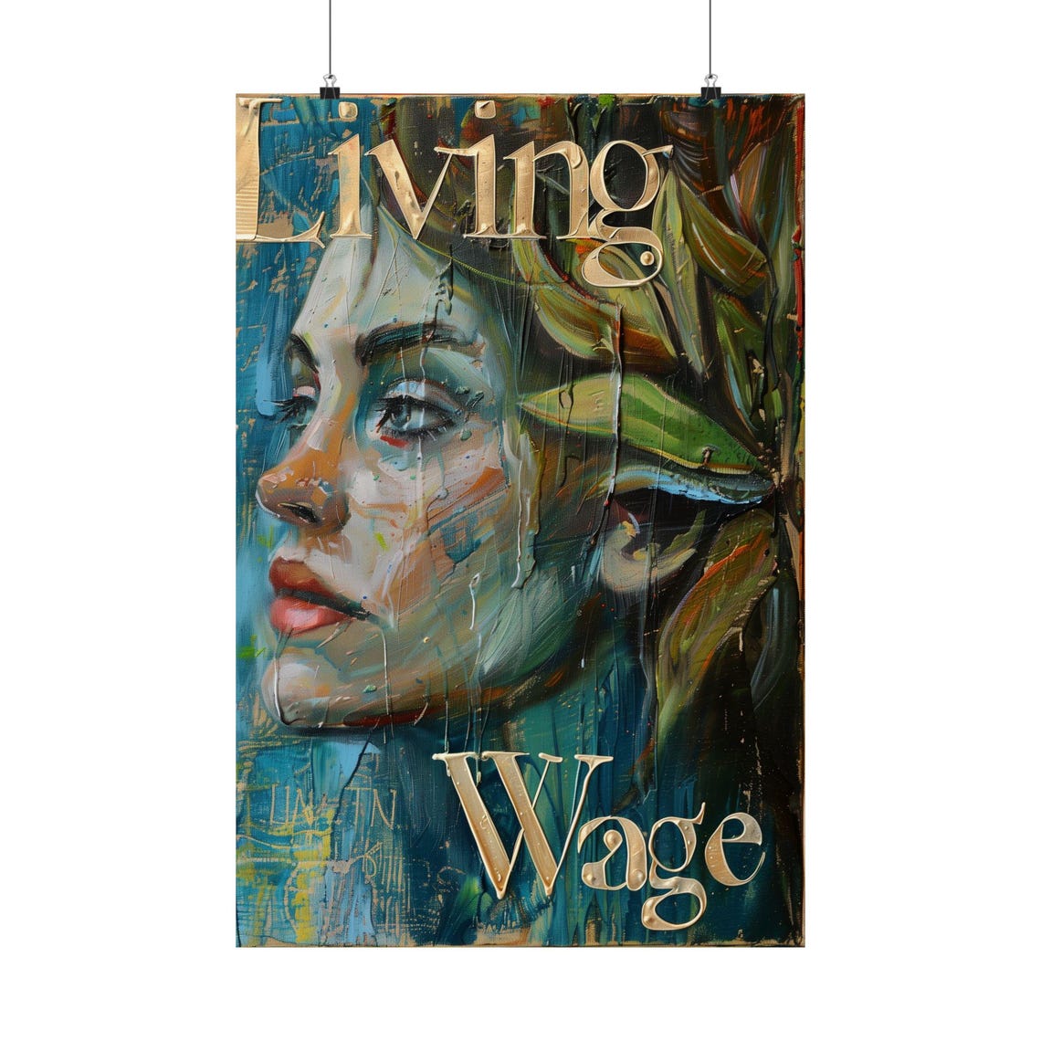 Living Wage Painted Woman Portrait Labor Rights Message Poster
