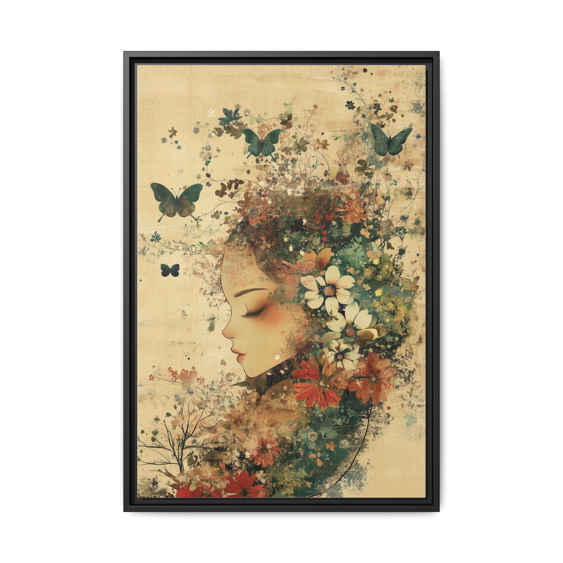 Woman Among Wildflowers Butterflies Vintage Botanical Poster - Image 4