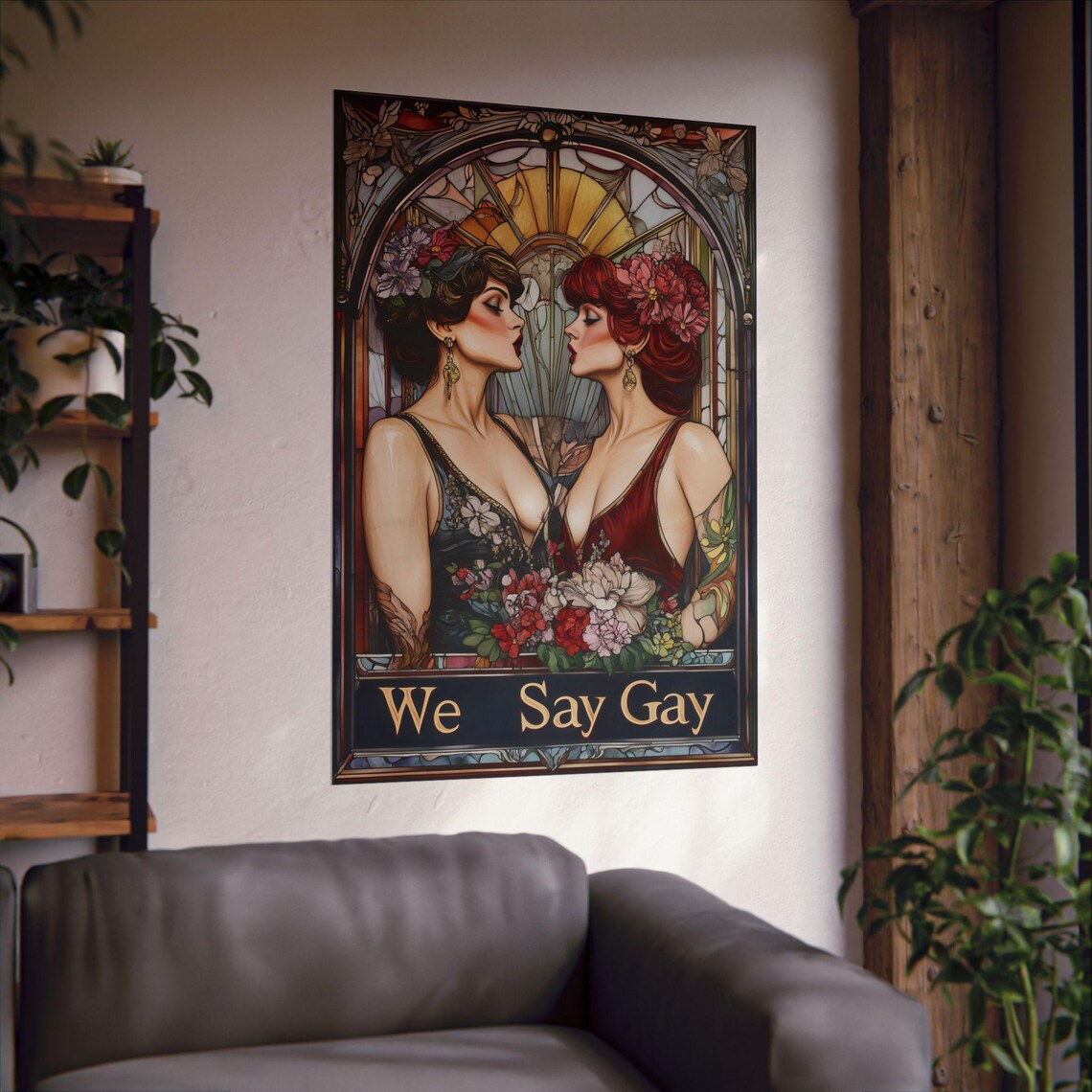 We Say Gay Art Nouveau Stained Glass Floral Pride Art Poster - Image 2