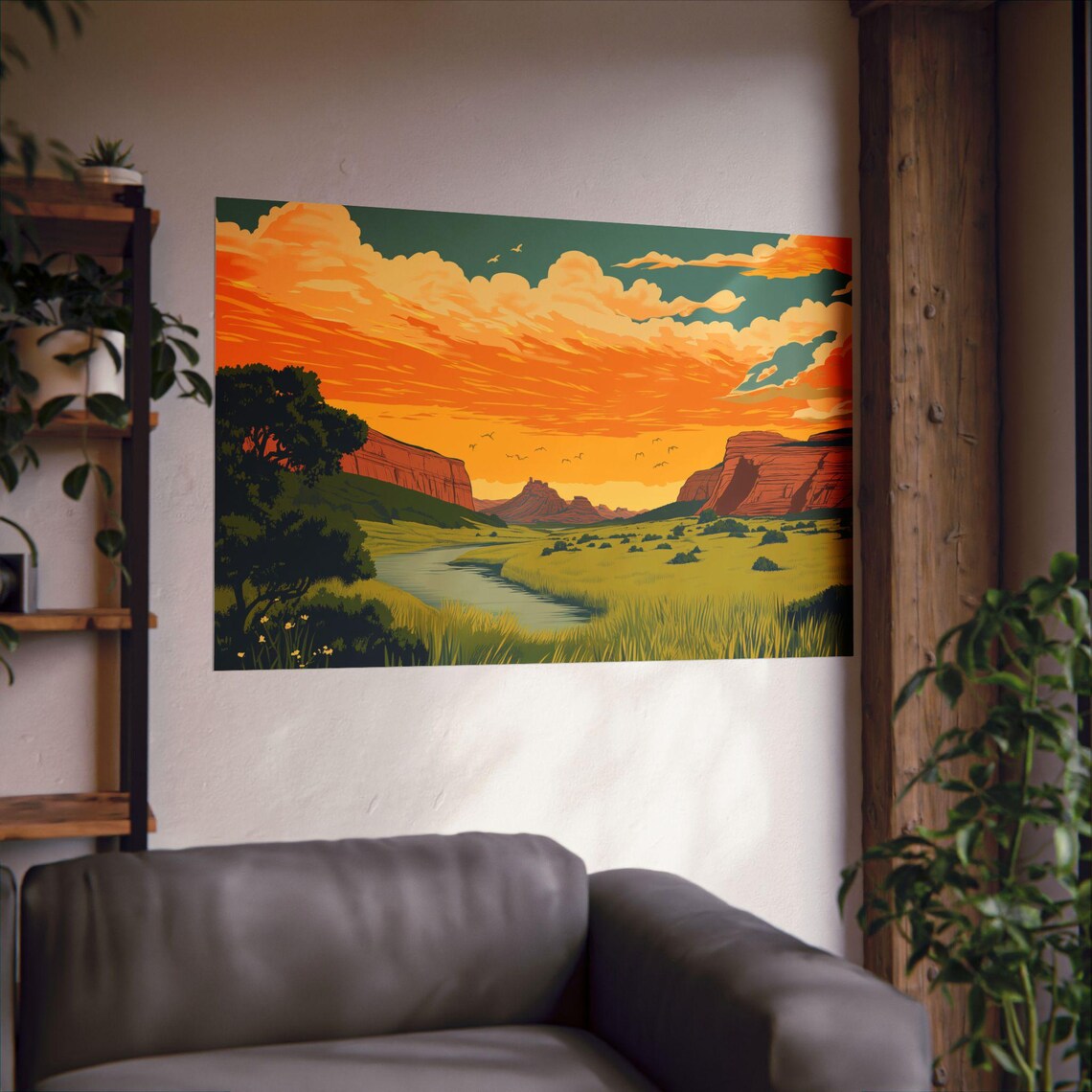 Red Rock Canyon River Sunset Vintage Travel Desert Art Poster - Image 2