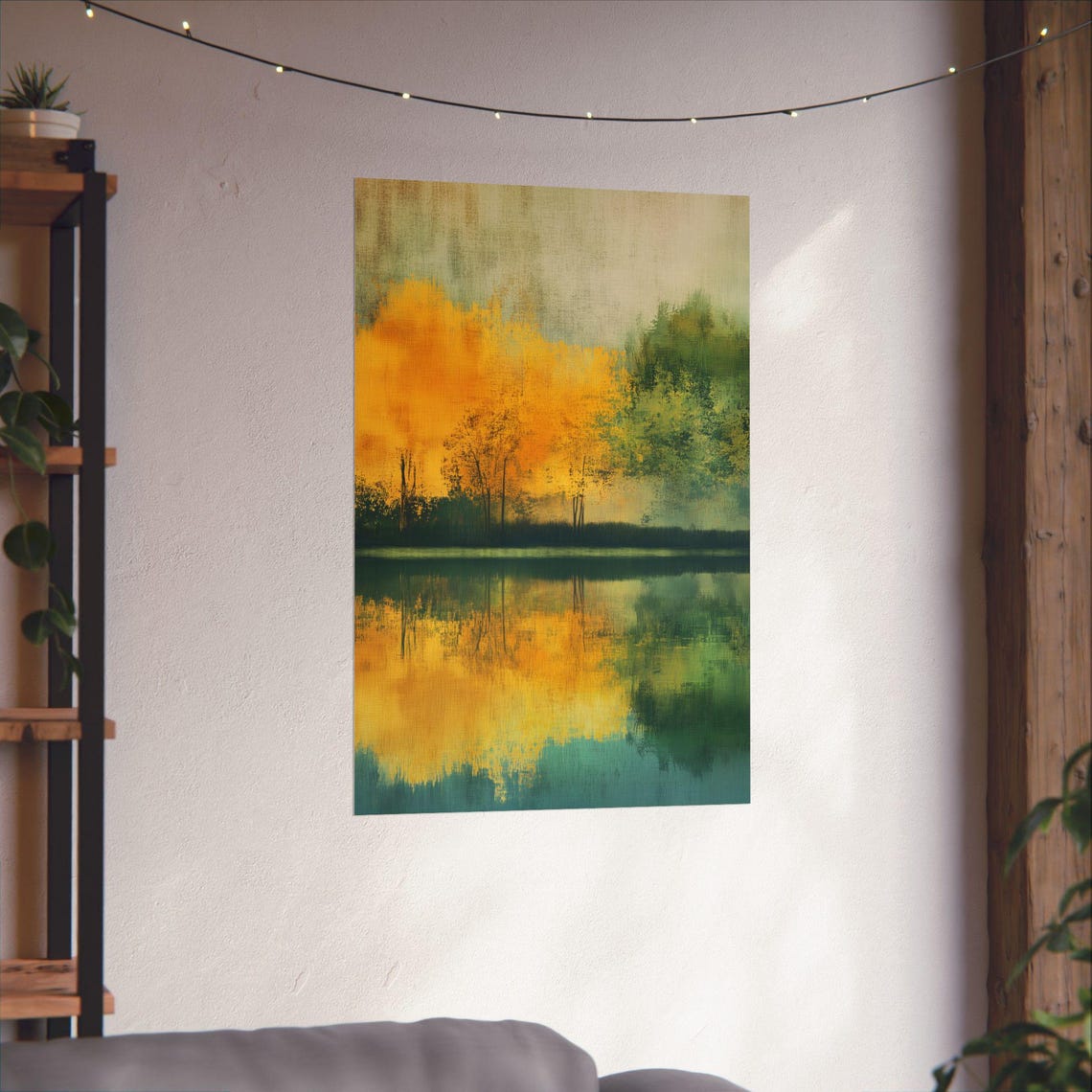 Golden Autumn Lake Reflection Impressionist Landscape Poster - Image 3