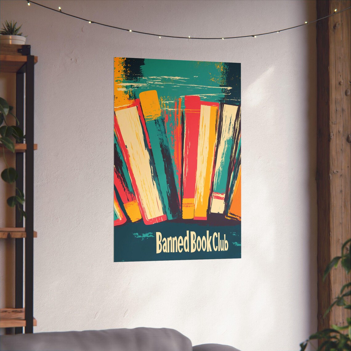 Banned Book Club Colorful Retro Book Spines Library Art Poster - Image 3