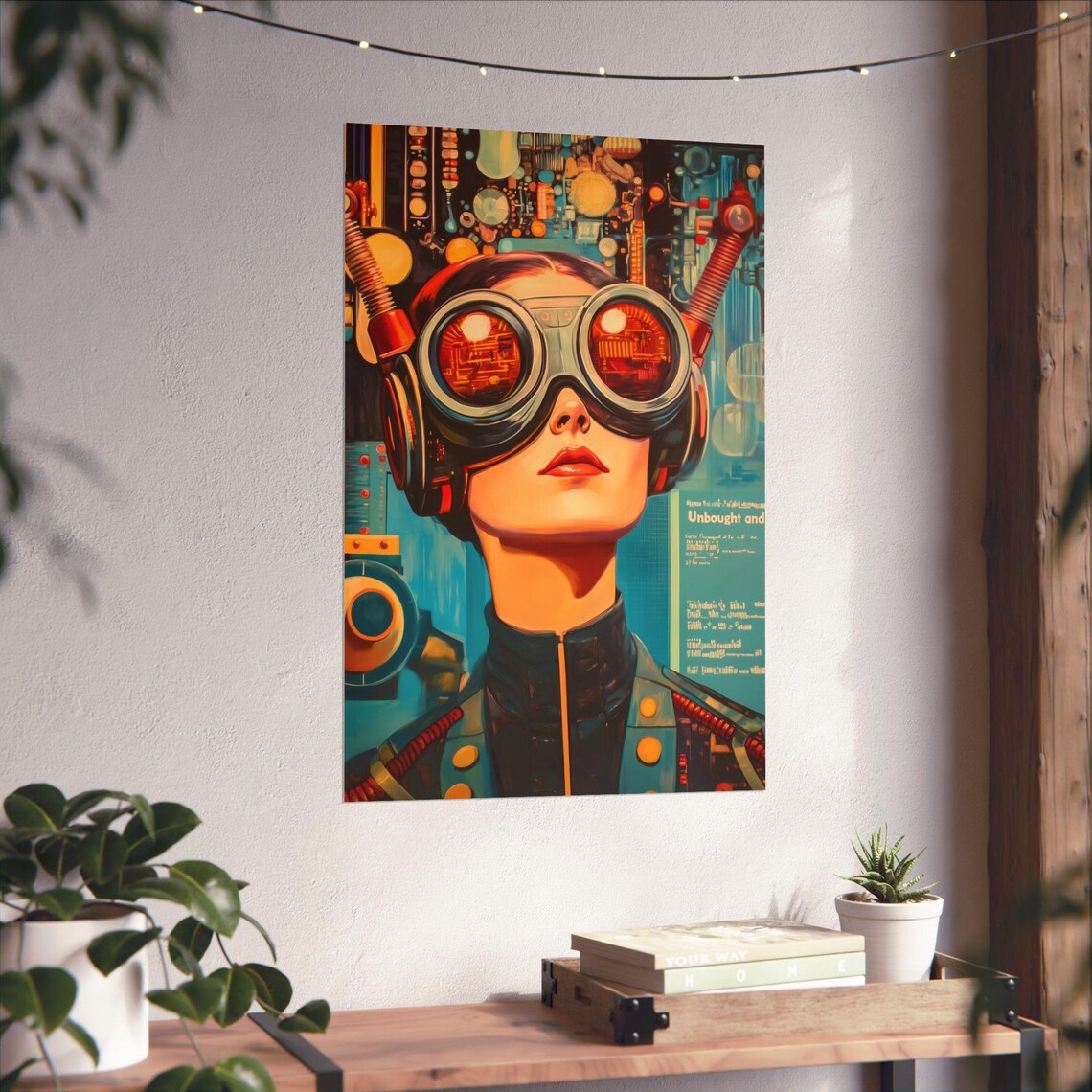 Retro Futurism Woman Goggles Steampunk Sci Fi Adventure Art Poster - Image 4