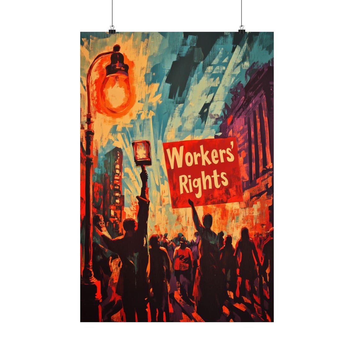 Workers Rights Protest March Painterly Crowd Street Scene Art Poster