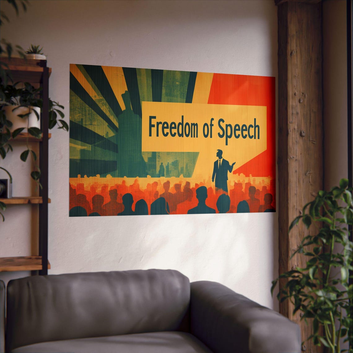 Freedom of Speech Speaker Podium Crowd Bold Retro Civic Poster - Image 2