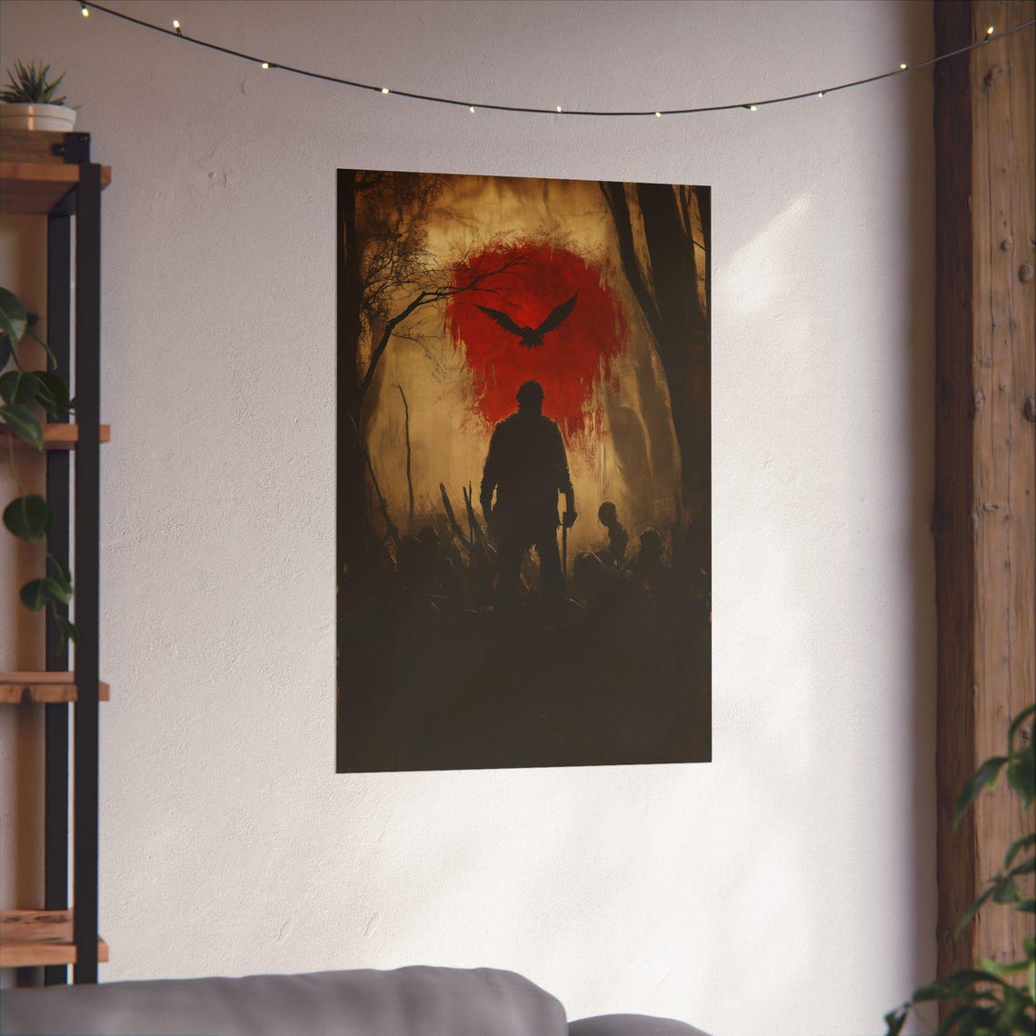 Spooky Season Dark Forest Figure Red Moon Raven Halloween Poster - Image 4