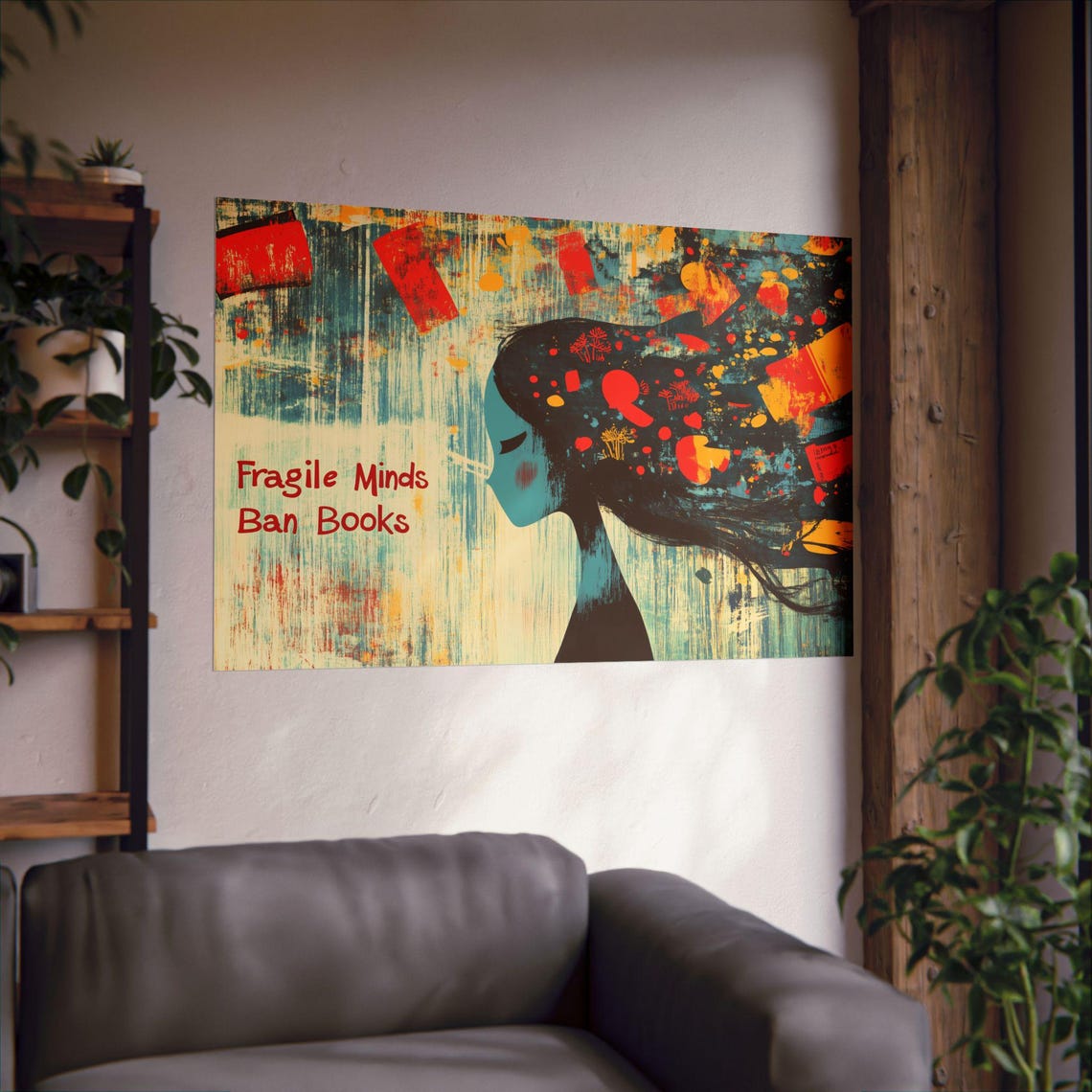 Fragile Minds Ban Books Grunge Woman Reader Library Protest Poster - Image 2