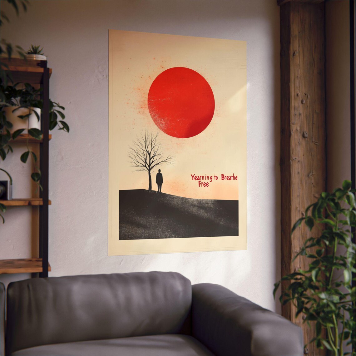 Yearning to Breathe Free Red Sun Minimalist Japanese Art Poster - Image 3