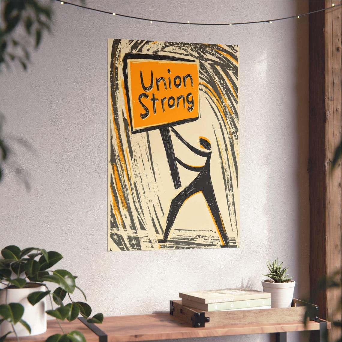 Union Strong Worker Holding Sign Labor Union Sketch Protest Art Poster - Image 4