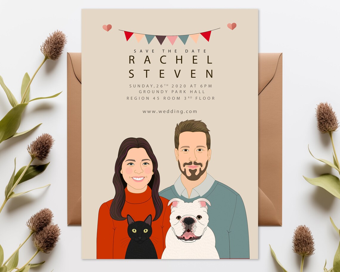 Custom Couple Portraits Wedding Save The Dates - Image 4