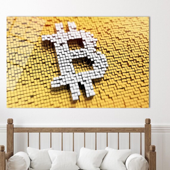 Bitcoin Gold Pixel Mosaic Cryptocurrency Investor Office Wall Art