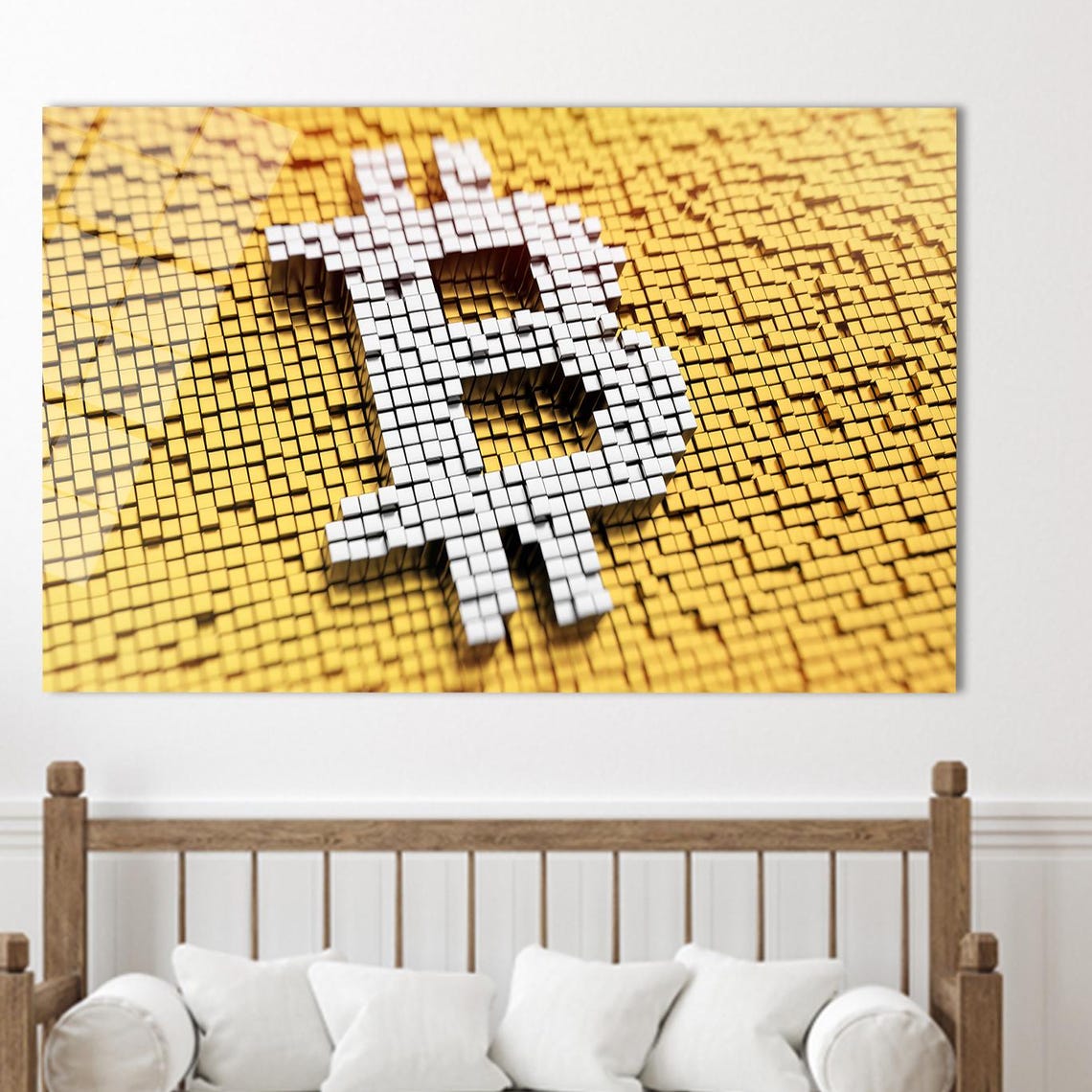 Bitcoin Gold Pixel Mosaic Cryptocurrency Investor Office Wall Art