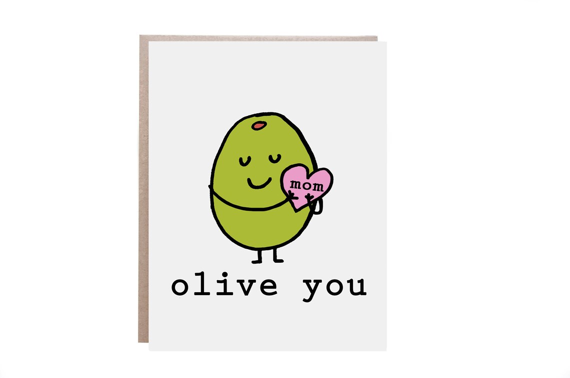 Olive You Mom Heart Smiling Olive Pun Mother's Day Card Poster