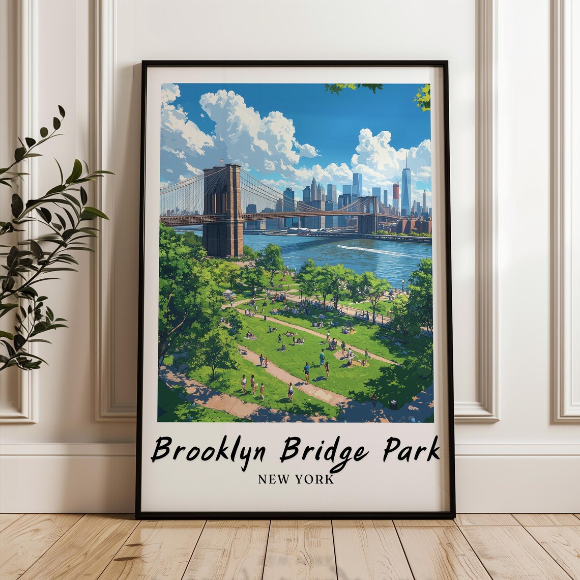 New York City Traditional Travel Print United States New York Poster Brooklyn Bridge Park Wedding Gift Personalised Gift New York Print