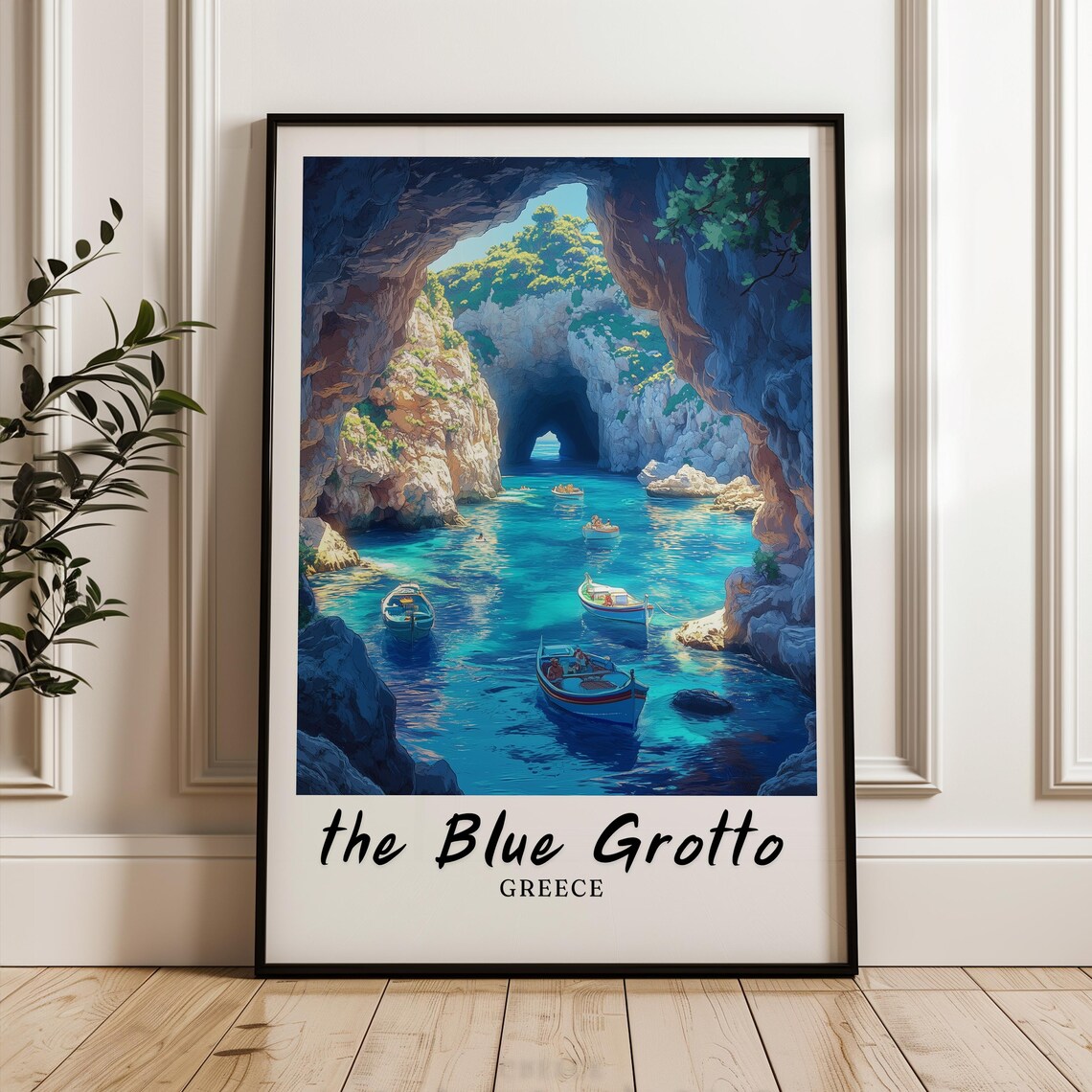 Blue Grotto Greece Travel Poster, Minimalist Europe