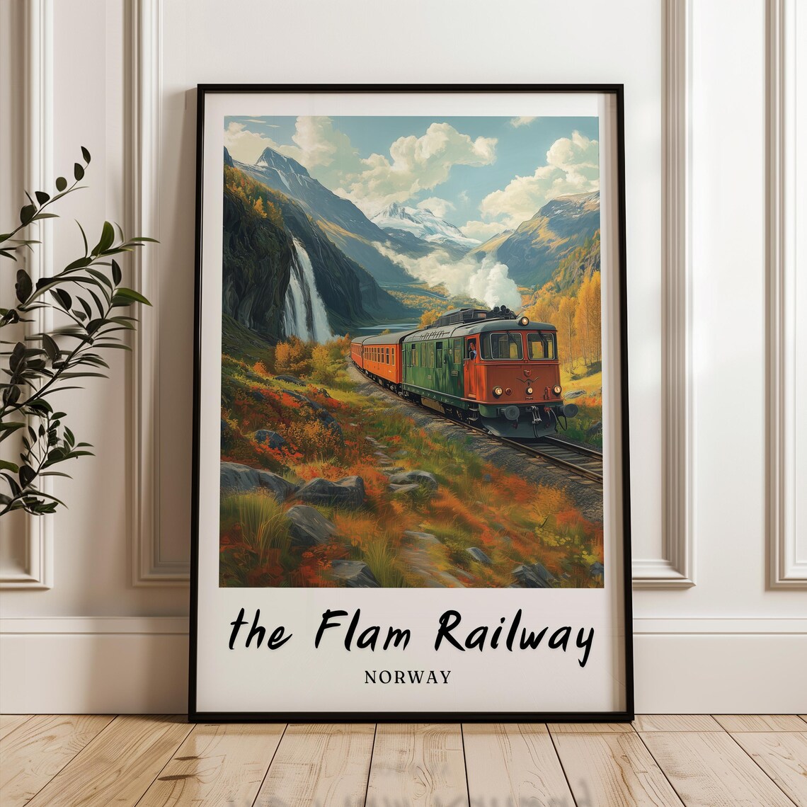 Flam Railway Norway Travel Poster, Minimalist