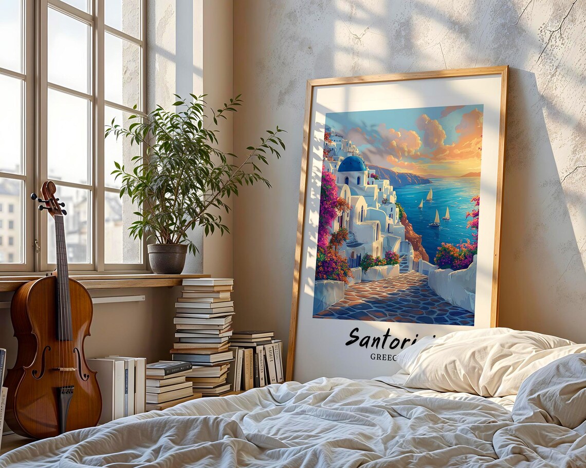 Santorini Greece Travel Poster, Minimalist Europe - Image 3