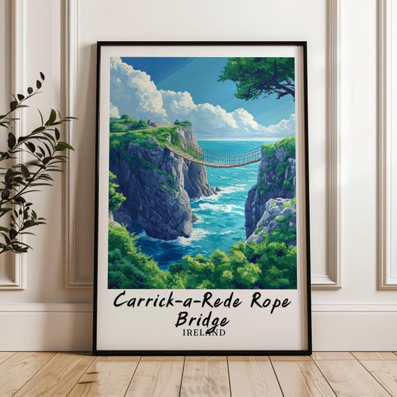 Carrick A Rede Rope Bridge Travel Print Carrick A Rede Rope Bridge Illustration Ireland Poster Ireland Wedding Gift Personalised Gift