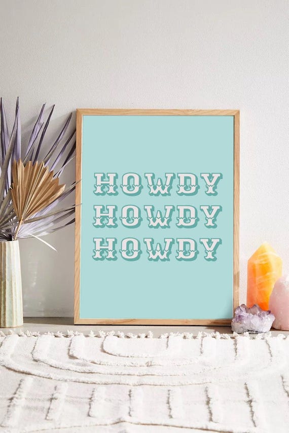Turquoise Howdy Sign Instant Art Teal Western Print Blue Wall Bedroom Decor