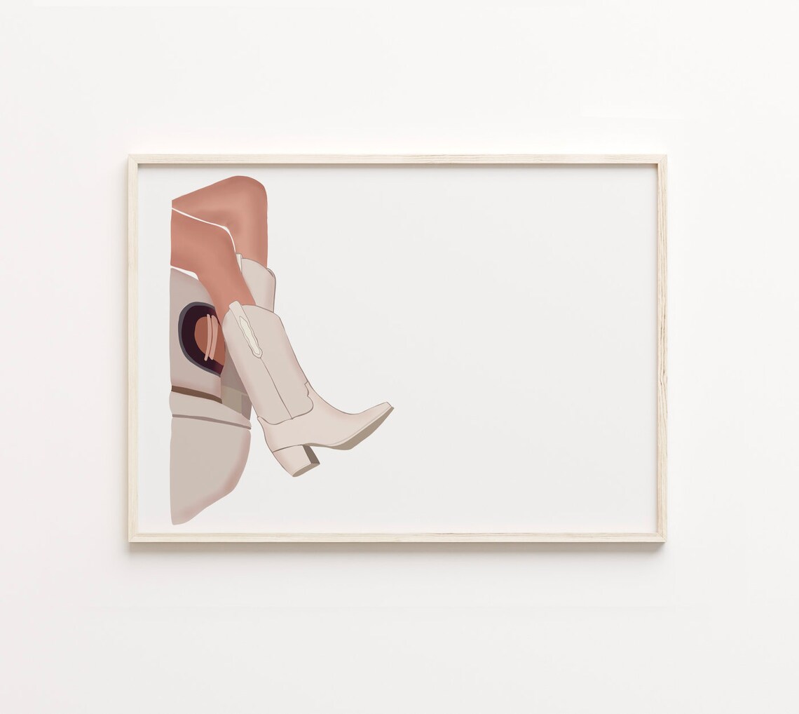 Cowgirl Western Boots Landscape Wall Art Boho Cowboy Decor Cut Illustration Bohemian Prints