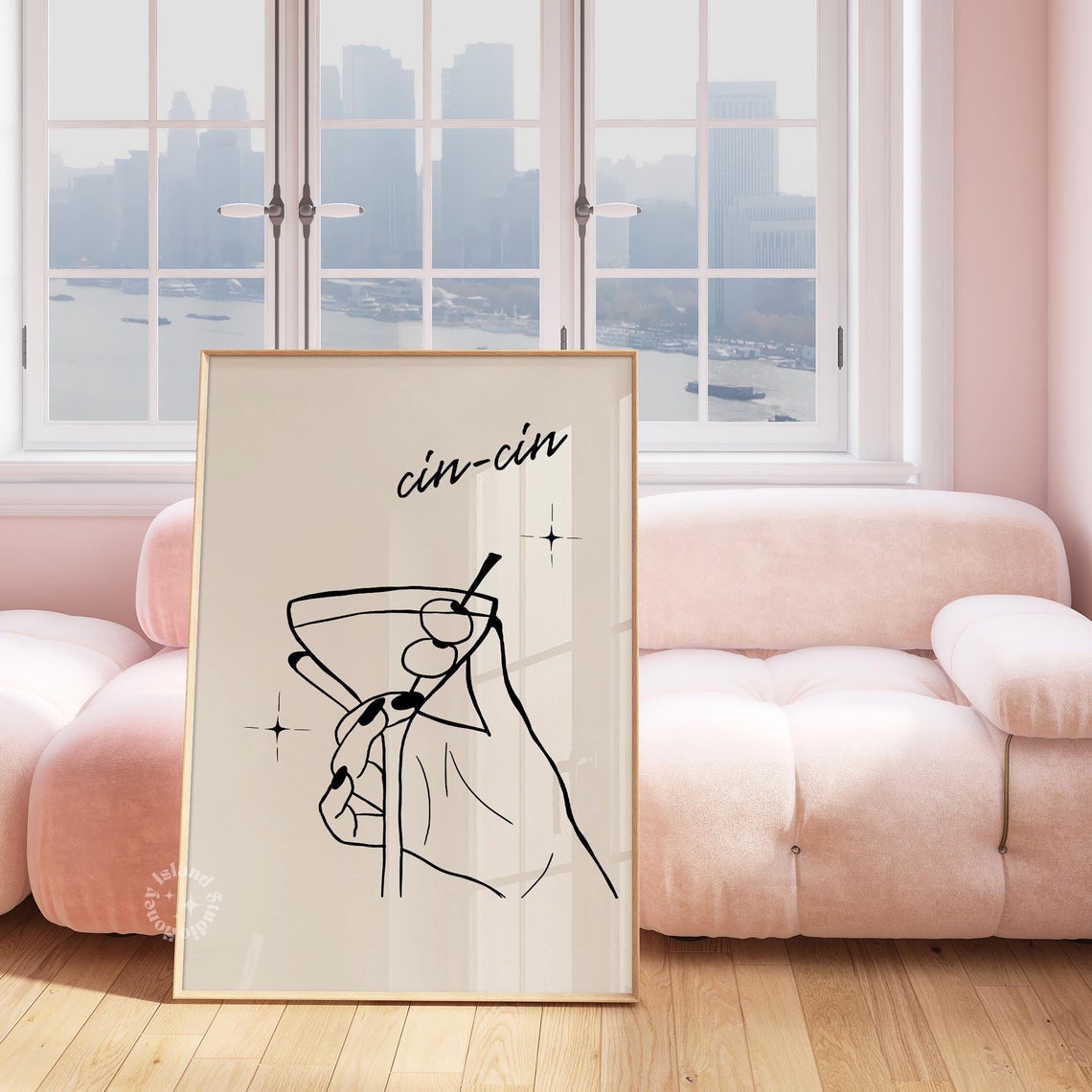 Cin Cin Minimalist Martini Line Art Italian Cocktail Bar Poster