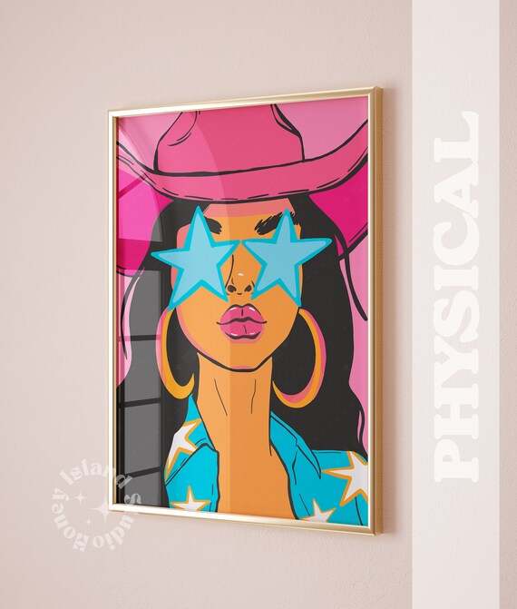 Funky Girl Cowgirl Print Preppy Dorm Decor Apartment Wall Art Brunette College Sorority