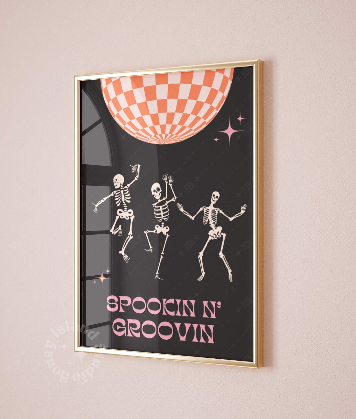 Dancing Skeletons Spookin N Groovin Retro Halloween Party Poster