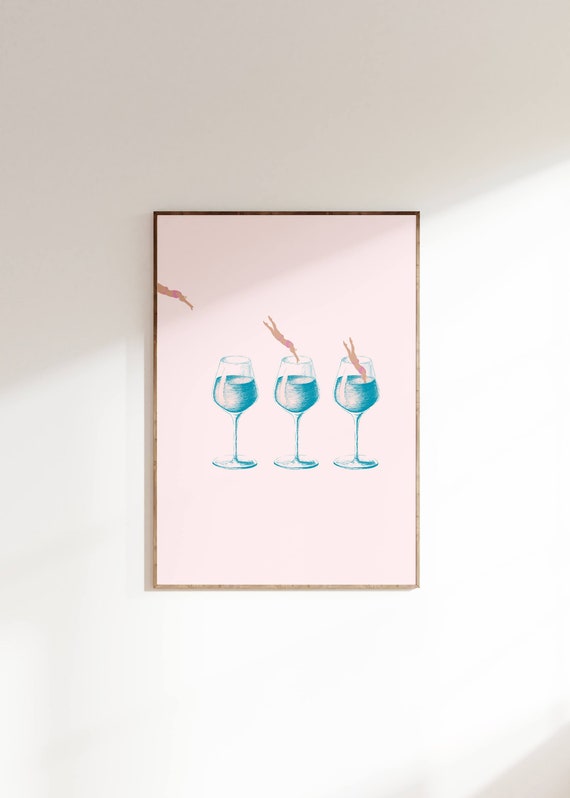 Wine Diving Blue And Pink Poster