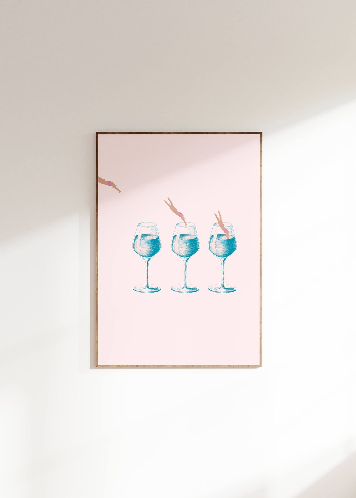 Wine Diving Blue And Pink Poster