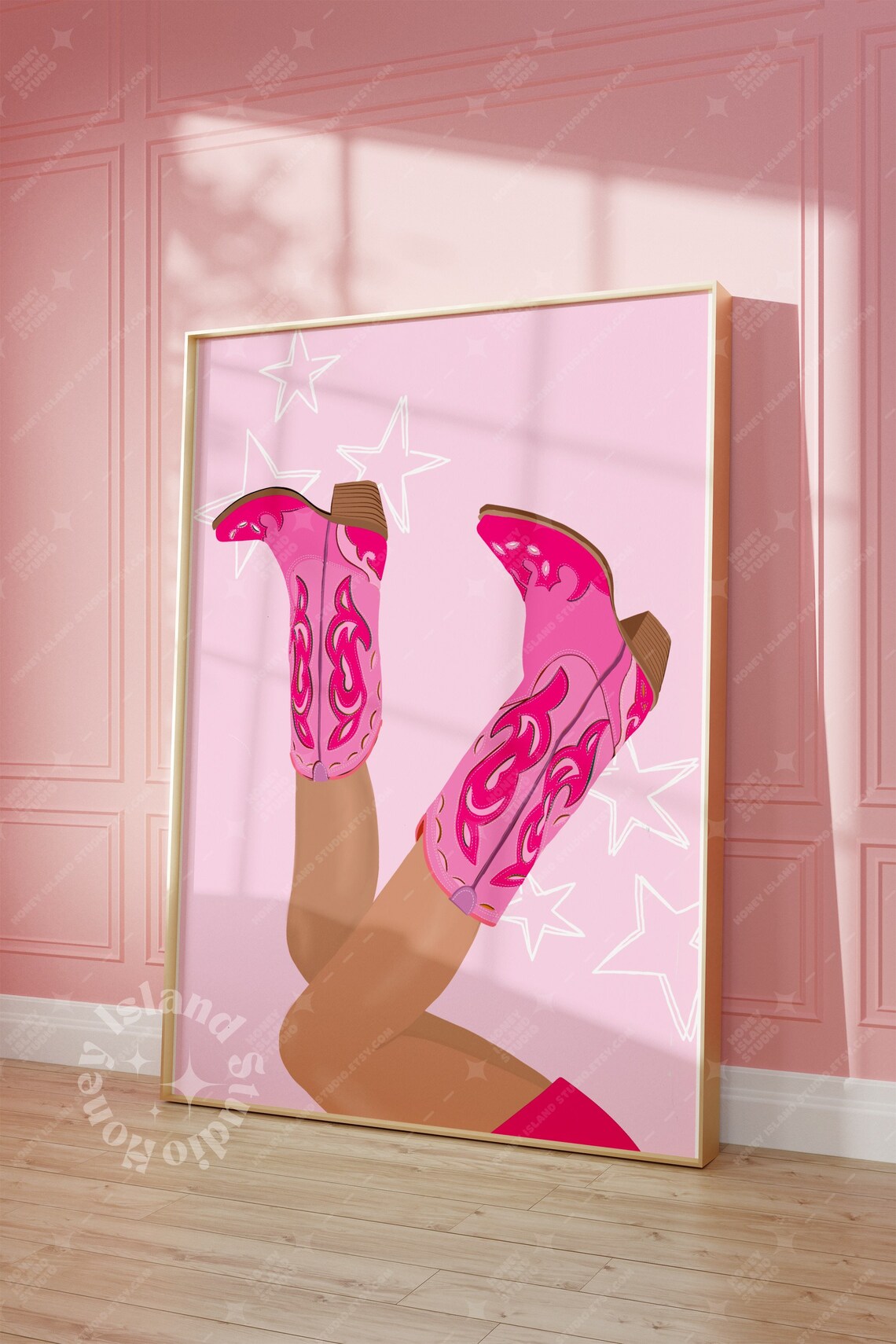 Preppy Western Hot Pink Cowboy Boots Art Print