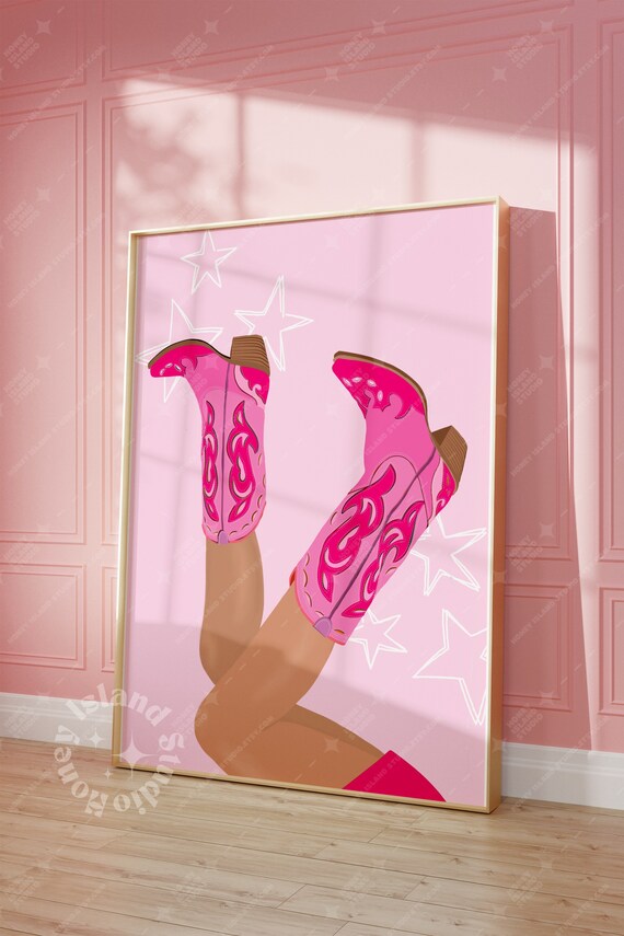Preppy Western Hot Pink Cowboy Boots Art Print